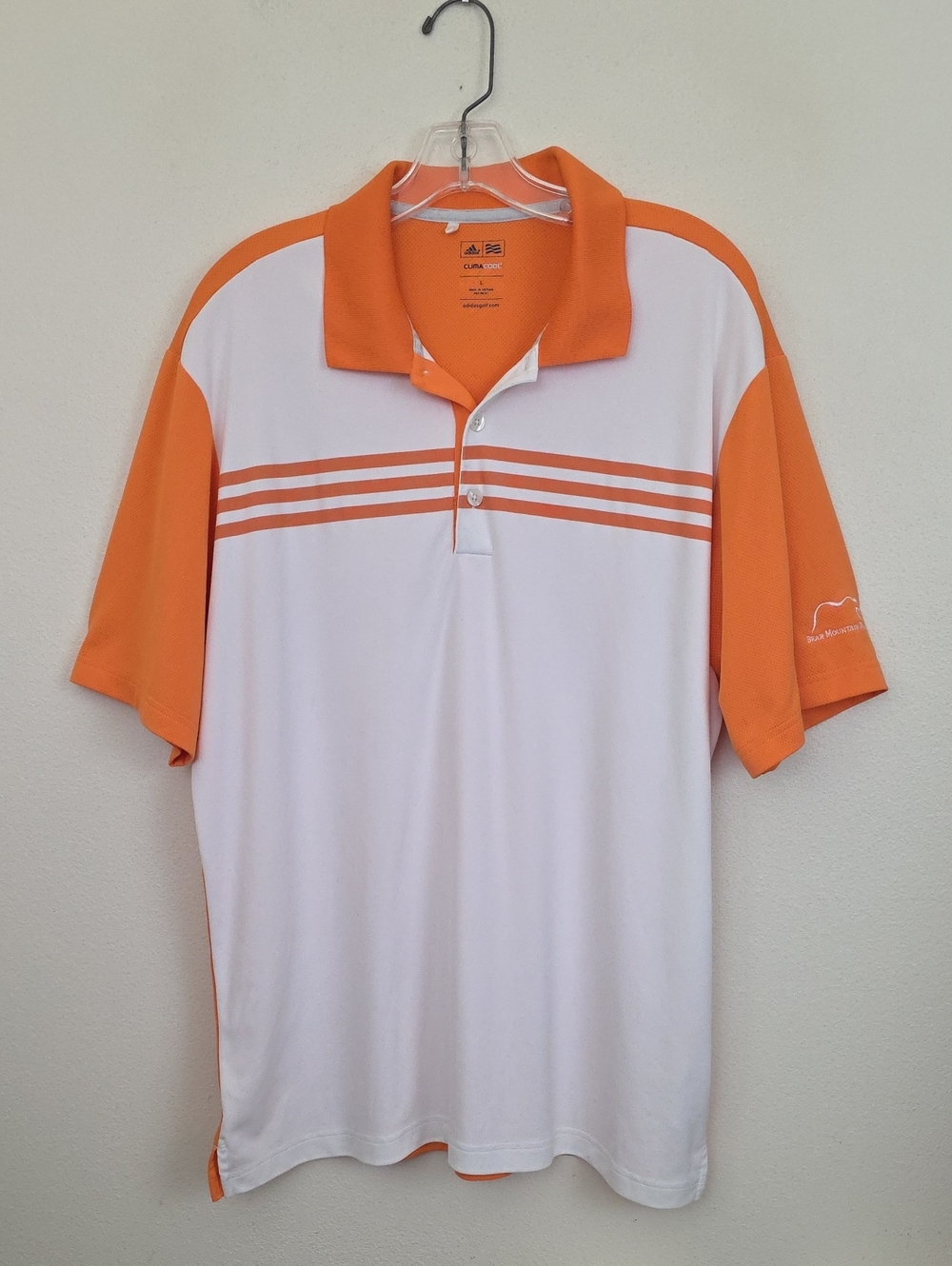 Adidas White & Orange Clima-cool Bear Mountain Ranch Golf Polo Shirt Mens L